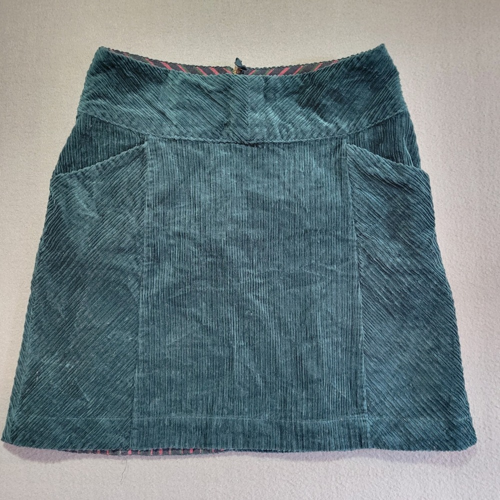 Maeve Anthropologie Teal Green Corduroy Mini Skirt Size 8 A-Line Exposed Zipper